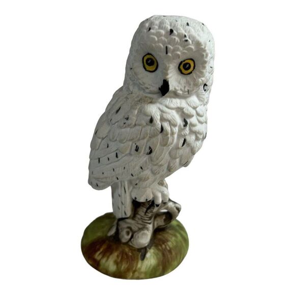 Vintage Snowy Owl Mystical White Owl On Tree Branch Statue Figurine Wide Eyed 5" - Picture 1 of 6